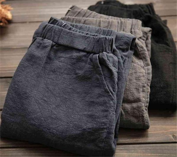 

oversize women elastic waist ankle pants casual cotton linen loose harem trousers female summer autumn pant 2109099949461, Black;white