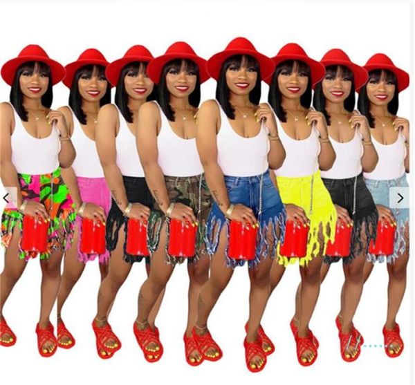 

summer women denim shorts ripped tassel jeans short pants camo solid candy color pantskirt streetwear hiphop pants biker shorts 207667627, White