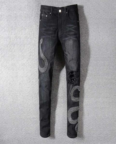 

mens distressed ripped biker jeans slim fit motorcycle biker denim for men fashion designer hip hop mens jeans 216924, Blue