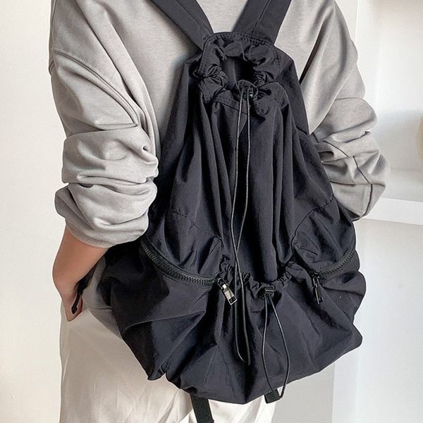 

school bags ruched light bag girl women fashion backpack weight drawstring travel female students fabric backpacks for aesthetic nylon 23080