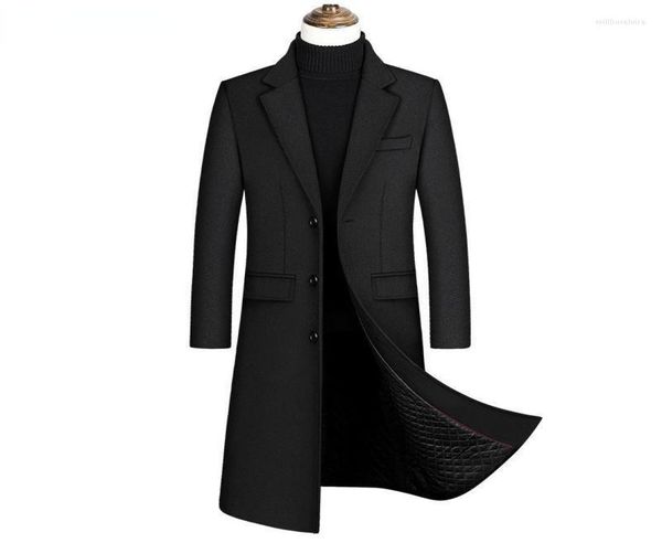 

men039s wool blends 2022 extra long trench coat male winter brand mens cashmere slim fit woolen peacoat windbreaker manteau h4175770, Black