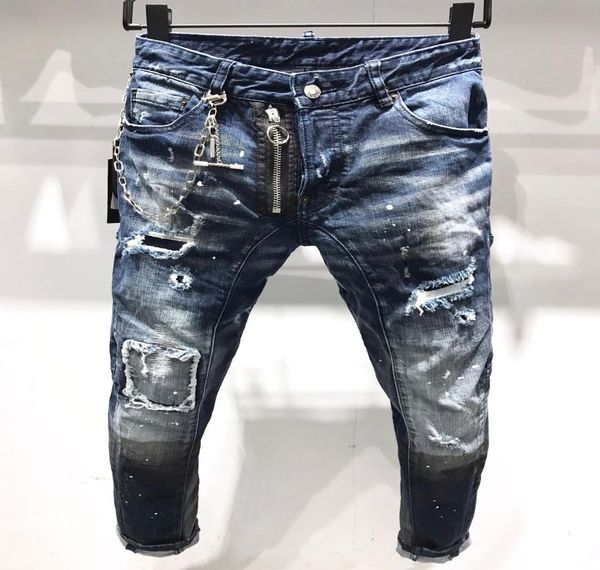 

21s mens jeans designer ripped skinny trousers moto biker hole slim fashion brand distressed ture denim pants hip hop men d2 a231 2175414, Blue