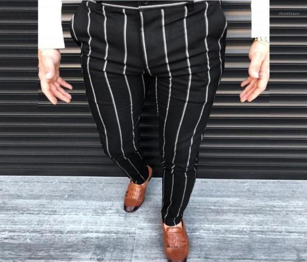 

men039s pants men jogger fashion casual business slim fit striped print zipper long trousers15253358, Black