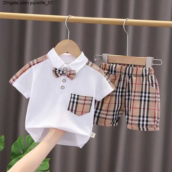 

clothes summer infant boys clothing sets baby plaid t shirt shorts children outfits short sleeve kids tracksuit 2 pieces suit, White