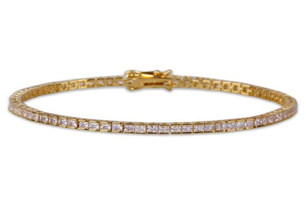 

4mm width square tennis bracelet zirconia hiphop jewelry 1 row bling cz menwomen fashion charm gold silver color bracelets gift6884684, Golden;silver