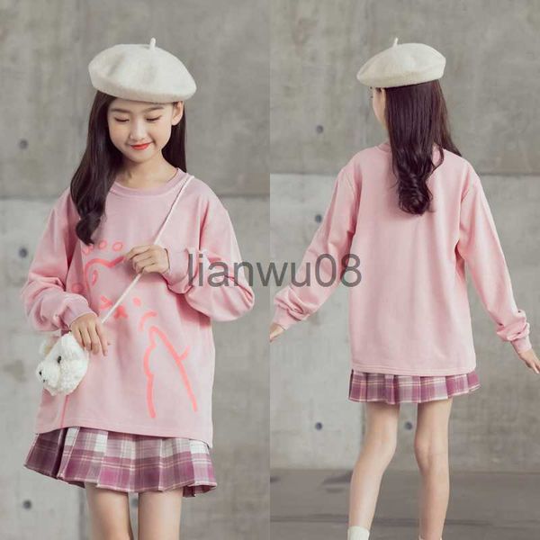 

clothing sets spring summer childrens girls clothes long sleeve cute pullover pleated plaid skirt set teenager 10 12 14 years outfits x0803, White