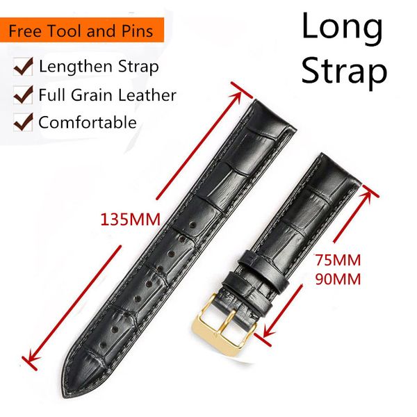 

watch bands long size cow genuine leather quality watchband 18mm 19mm 20mm 22mm 24mm size plus strap 230803, Black;brown