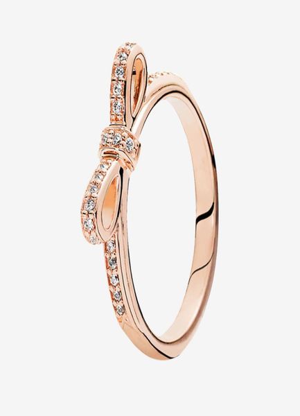 

rose gold plated classic bow rings fashion jewelry with original box for real sterling silver cz diamond ring6710137, Slivery;golden