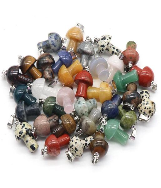 

2cm natural stone mushroom shape charms quartz crystal pendant necklace rose quartz tiger eye diy jewelry making necklaces earring8062078, Bronze;silver