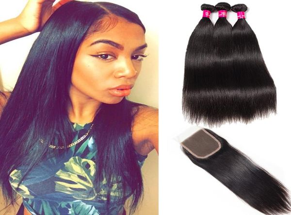 

8a remy brazilian body wave straight loose wave deep wave kinky curly hair 3 bundles with closure middle 3 part human hair ex5281150, Black;brown