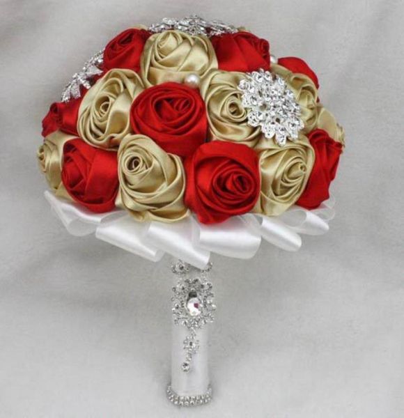

custom made red and champagne wedding bouquets colorful romantic bridal bouquets with crystal pearls bridesmaid flowers558818606094