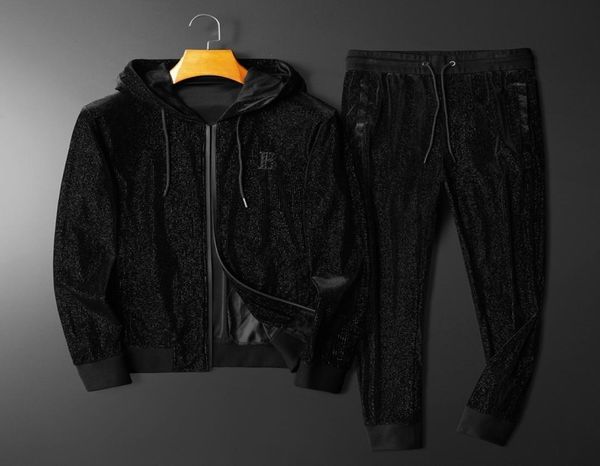 

2020 autumn new casual and comfortable gold velvet men039s hooded casual sports suit korean style slim pants men039s suit3086279, Gray