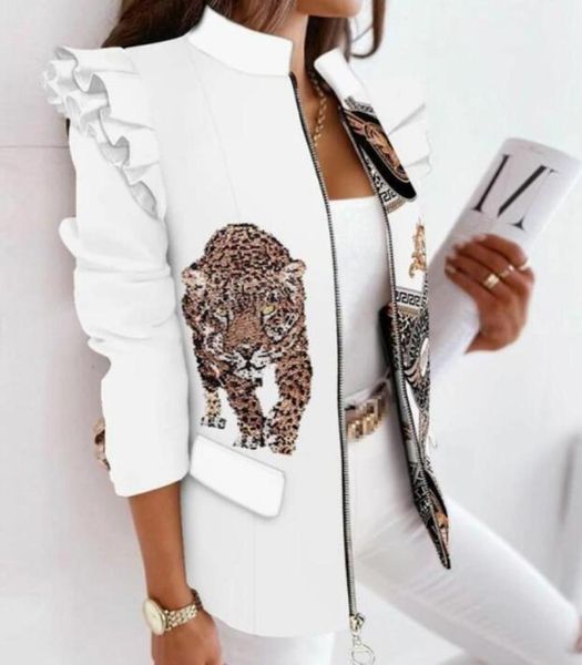 

colorful blazer jacket for women leopard printed ruffled longsleeved zipper printed suit plus size clothing blazers1533150, Black;brown