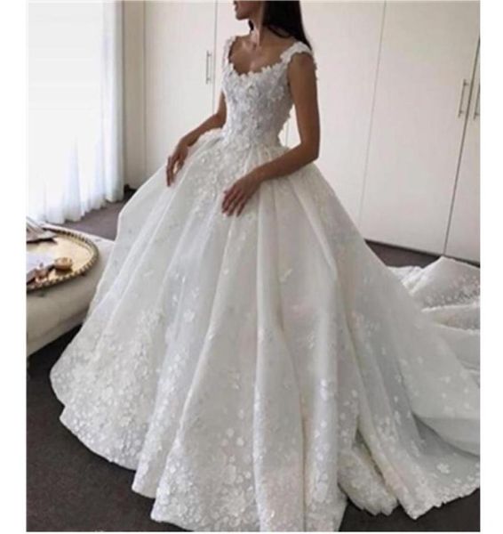

new design ball gown luxury princess wedding dresses v neck princess open back bridal romantic custom made lace satin 1211656, White