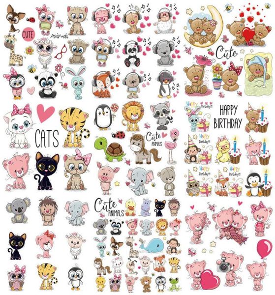 

notions iron on cute animal patches set for kids clothing diy t shirt hoodies applique vinyl unicorn heat transfer clothes sticker9063062, Black