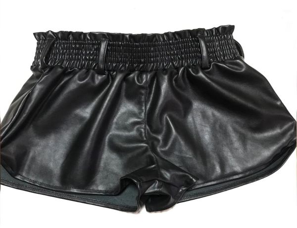 

black faux leather biker shorts women elastic high waist wide leg shorts fashion autumn casual ladies leather shorts femme 216559829, White;black