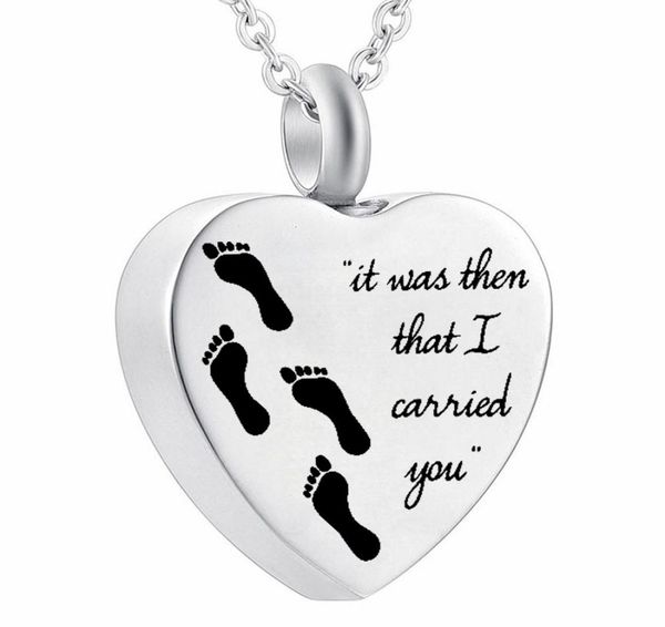 

footprint cremation urn necklace for ashes heart jewelry memorial keepsake pendant with engraved4816424, Silver