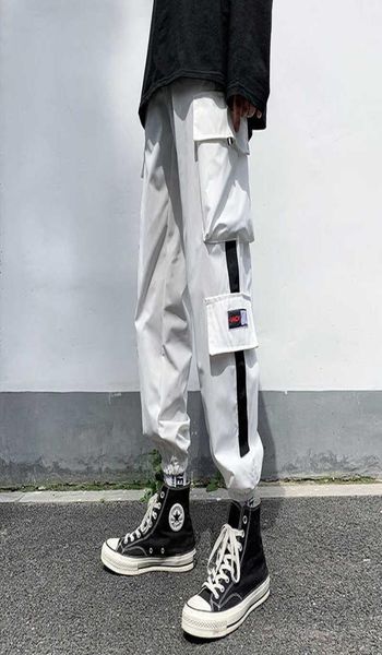 

2021 new fashion cargo pants men white black grey both side stripe pockets men pants casual sports fitness wide leg sweatpants y081893455