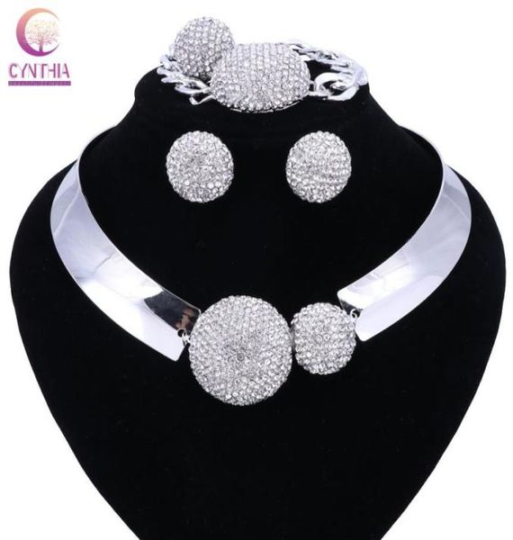 

new luxury maxi women bijoux jewelry crystal statement alloy necklaces collar choker bib pendants jewelry set necklace ring3367051, Slivery;golden