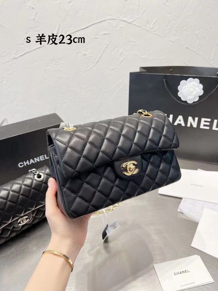

chanel sheepskin cf series rhombus totes bag fashion casual bags style original sheepskin craft inner compartment size 23cm&19cm woc fortune, Black