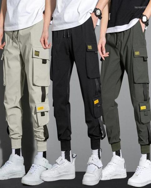

men039s pants autumn men hip hop harem joggers 2022 male trousers mens solid multipocket cargo skinny fit sweatpants4332769, Black