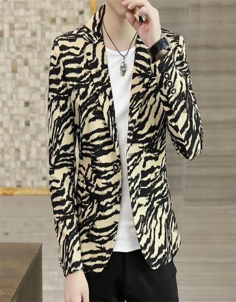 

men personality suit jacket hair stylist printed small suit casual jacket korean handsome night show zebra print men039s blazer8284335, White;black