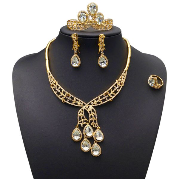 

italian vintage fashion pearl necklace earrings ring set exquisite alloy build ladies evening dress jewelry set, Black