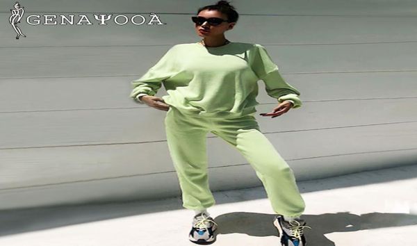 

genayooa hoddies tracksuit women set 2020 autumn winter korean two piece set and pants oversized sweatershirt 2 piece4308195, Gray