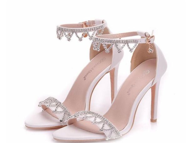 

2022 glittering crystal wedding shoes for bride rhinestones pumps bridal shoes open toe beaded prom evening formal party high hump6294673, Black