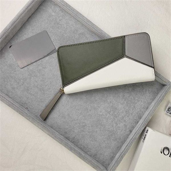 

7a high beauty genuine leather wallet 4 colour geometric splice pattern colored zipper bag with large capacity crossbody shoulder loeweebags