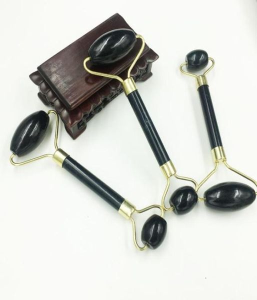 

natural black obsidian massage roller double head jade stone facial massage roller guasha set tool skin care real jade roller8848447