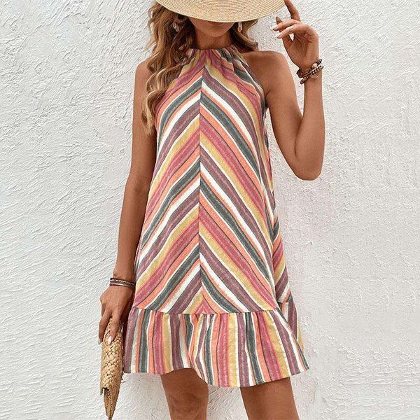 

summer fashion womens striped necklace dress, Black;gray