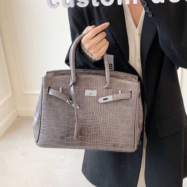 

casual h ermes brikiss tote bags online store new lacquer leather crocodile pattern bag 2023 light luxury style handheld oblique cross commu