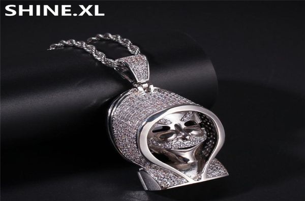 

iced out solid black death skull pendant necklace micro paved lab zircon white gold plated mens hip hop jewelry gift2089439, Silver