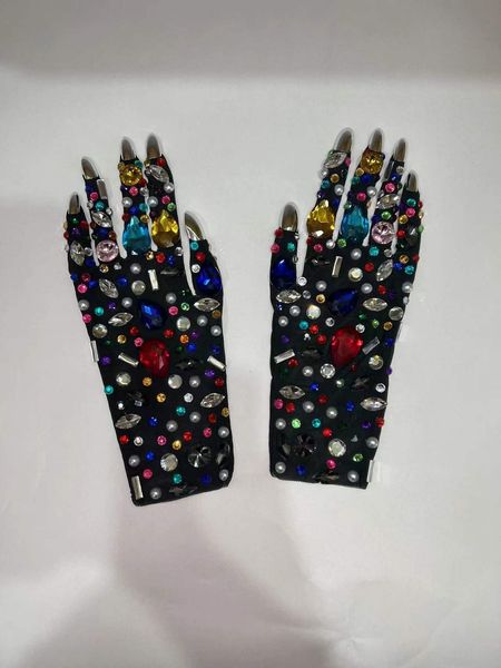

fingerless gloves luxurious colorful mesh shining crystal short nightclub party outfit stage performance show accessories 230804, Blue;gray