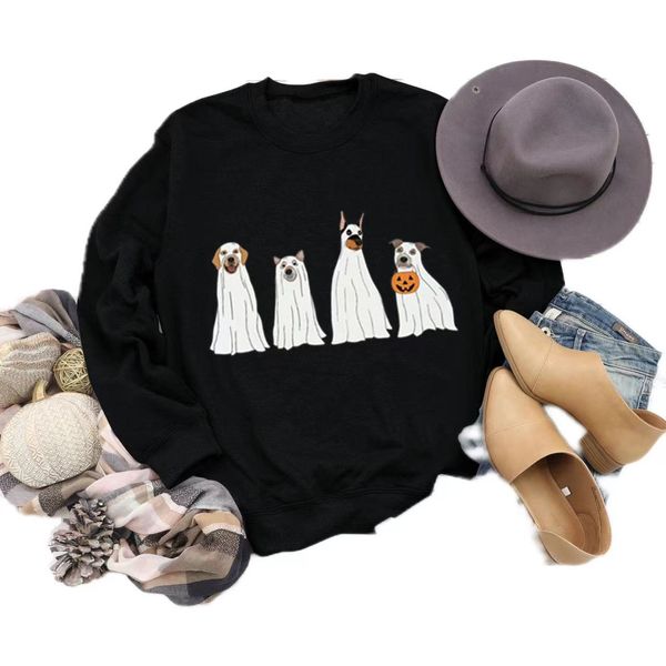 

halloween costumes hbp desinger clothes men women halloween ghost dog print round neck autumn bottom loose long sleeve desinger hoodie women, Black