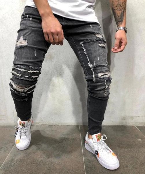 

fashionmens black pencil pants slim fit pencil designer spring skinny denim jeans biker hiphop skateboard jean pants3086001, Blue