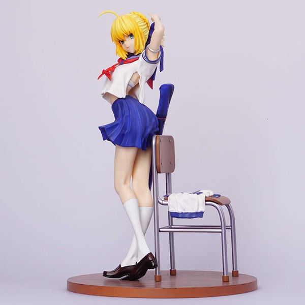 

toy 25cm fate grand order stay night saber altria desk school girls uniform ver. 1/7 scale painted sey pvc action figure model toys