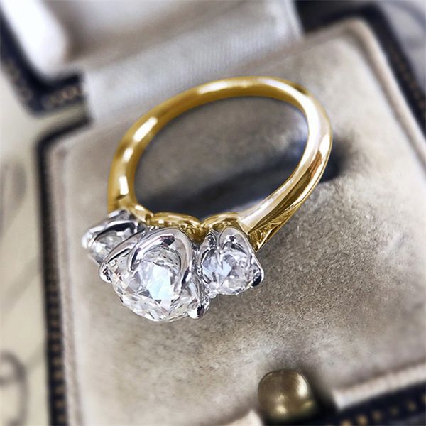 

wedding rings huitan silver colorgold colortwo tone womens cubic zirconia luxury fashion engagement accessory trendy jewelry 230803, Slivery;golden