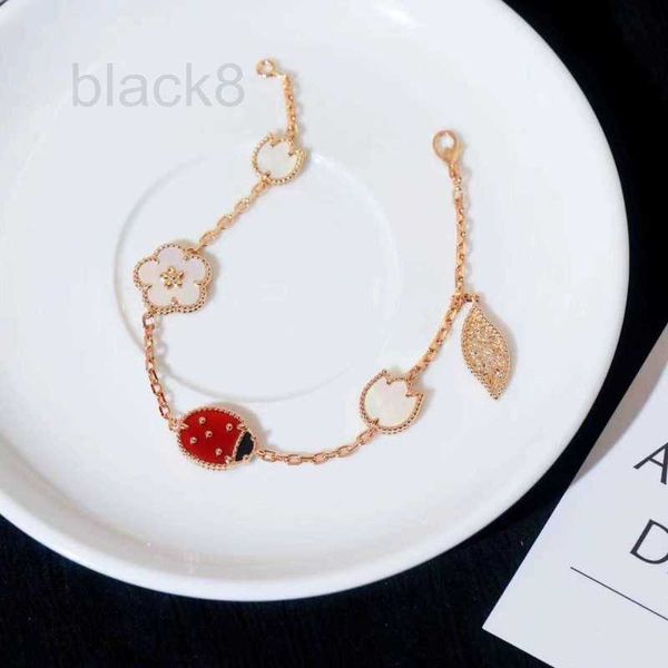 

chain designer v gold thick plated 18k rose seven star ladybug bracelet for girls with advanced sense, small and luxury, double sided wearin, Black
