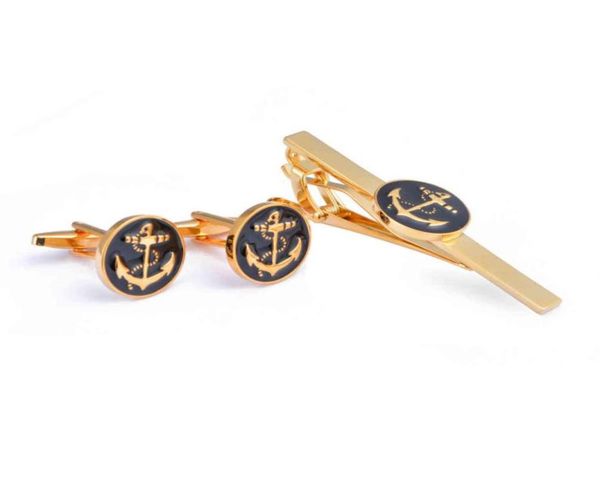 

fashion french shirt cufflinks blue black gold anchor cuff links tie clips set business banquet accessories men039s jewelry gif9443009832, Silver;golden