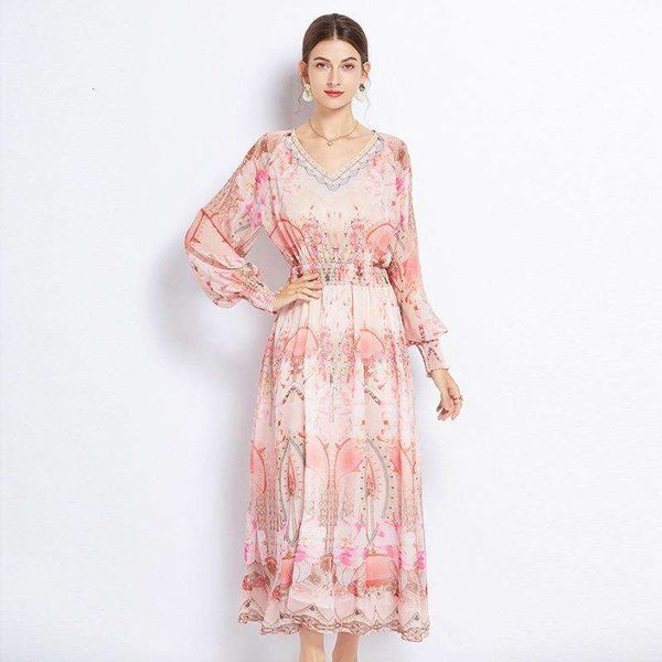 

summer and autumn french style strong aura womens clothing seaside resort exquisite bohemian print chiffon dress, Black;gray