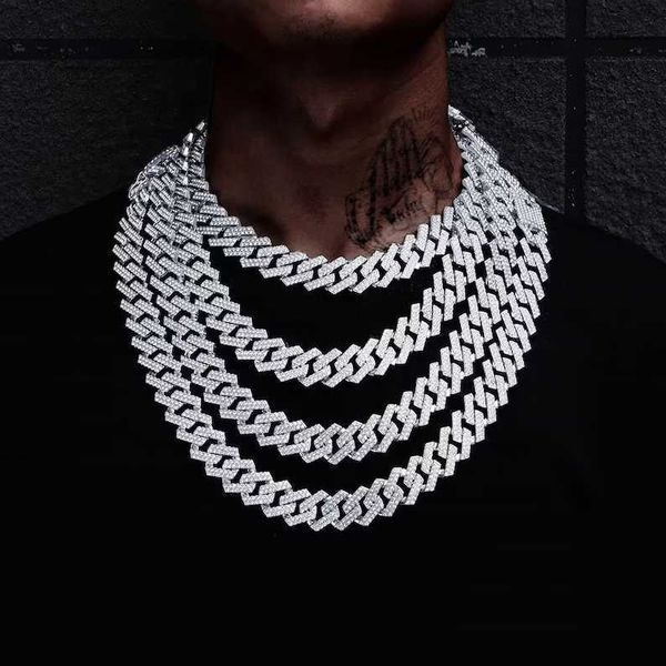 

20mm iced out hip hop jewelry custom 952 silver bling miami cuban link chain vvs moissanite chain necklace