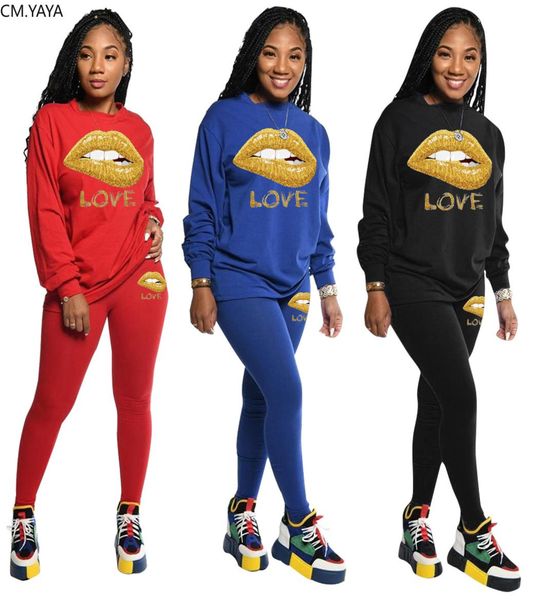 

cmyaya lips love print classic women039s two piece set sweatshirts jogger trousers pants suit tracksuit matching set outfit x09025470, Gray