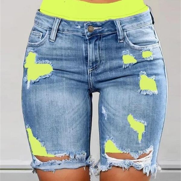 

women's shorts 2023 elegant summer fashion colorblock letter print ripped 2 in 1 denim skinny female casual bottom 230803, White;black