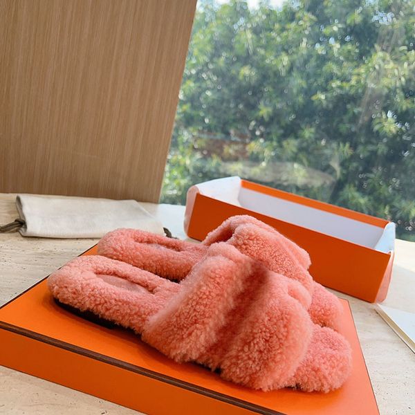 

luxury designer wool slippers winter fur slippers fluffy furry warm sandals cozy plush slippers 10a quality slippers women designer sandals, Black
