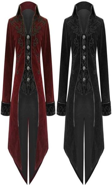 

men039s trench coats punk clothes mens retro long coat plus size tuxedo singlebreasted stand collar embroidery printing steamp2802767, Tan;black