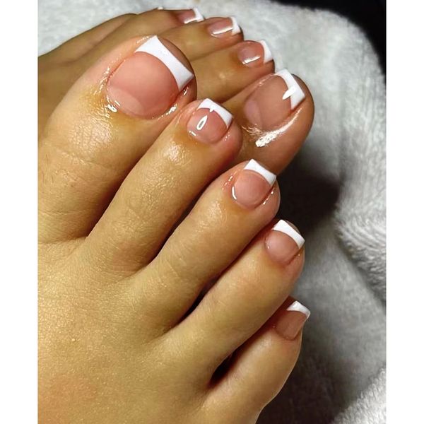

press on nails upgrade your look - with 24pcs, medium square, french style, fake toenail - white, Red;gold