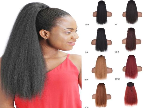 

long drawstring corn hair ponytail extension 22 inch bouffant synthetic afro kinky curly hair piece for women black brown color2177896