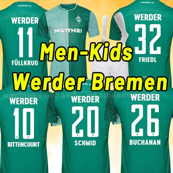 

23 24 werder bremen special soccer jerseys marvin ducksch leonardo bittencourt black green 2023 2024 men kids kit full set football shirts h, Black;yellow